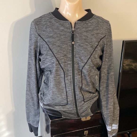 ATHLETA SIZE XS bombtastic zip up bomber jacket heathered black grey - Picture 5 of 8